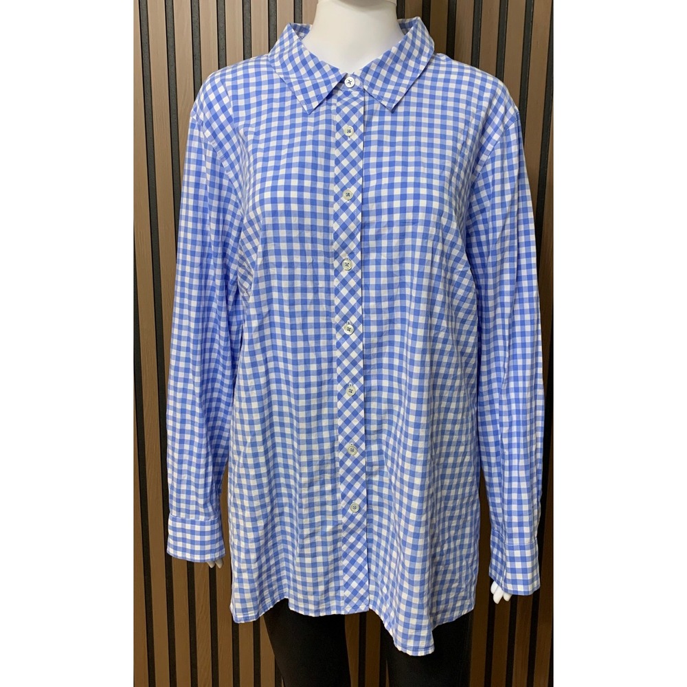 Talbots Women's Plus Blue White Gingham Cotton Button Down Shirt 2X Shoes